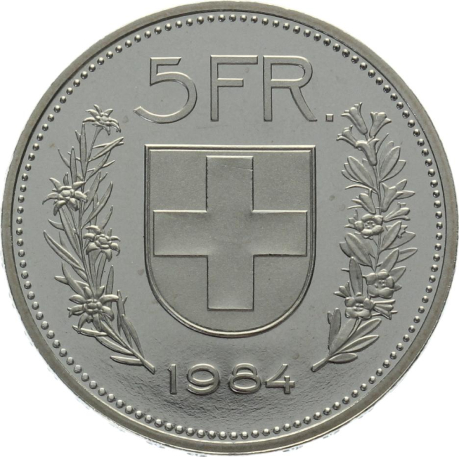 5 Franken 1984 ohne Münzzeichen